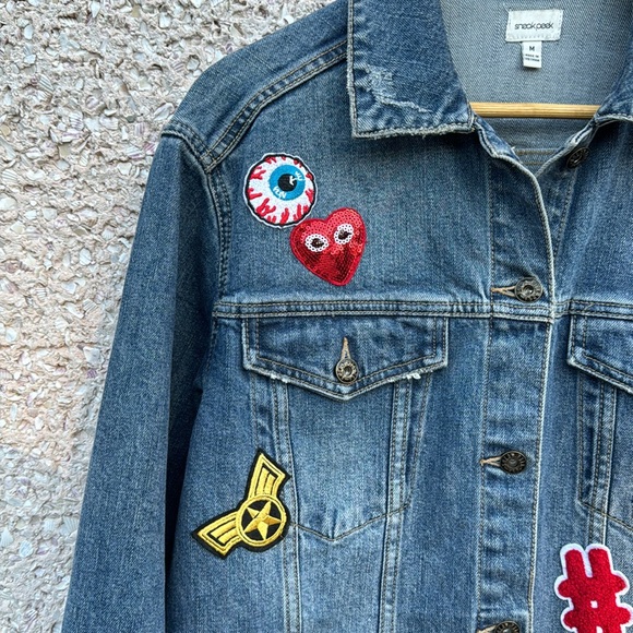 Embellished Denim Jacket with Sequin Patches - Picture 3 of 6